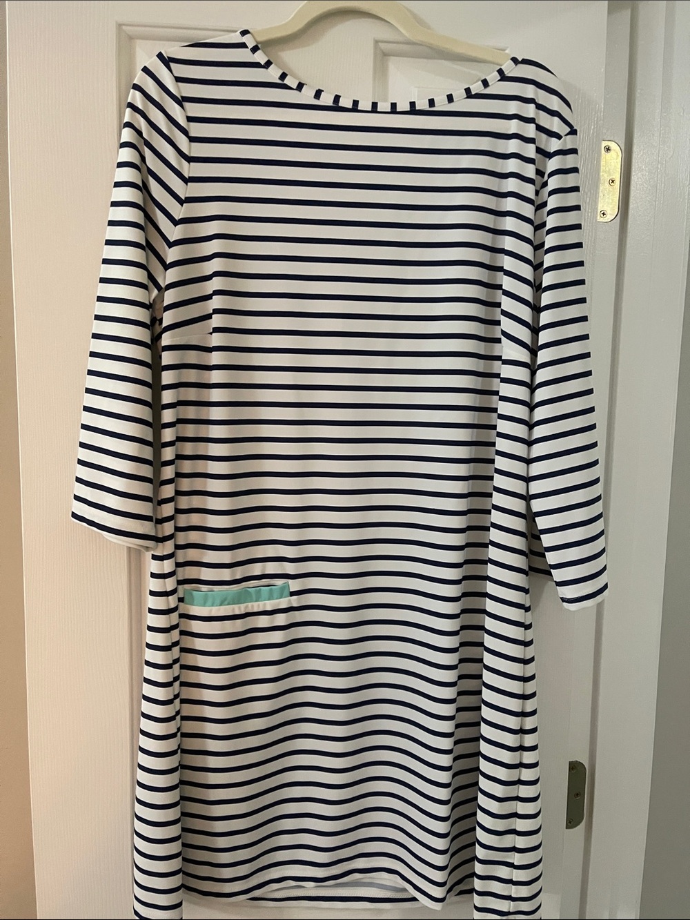 Cabana Life Navy & White Striped Casual Dress with Mint Pocket Trim NWOT